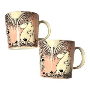 Pink Moomin Character Mugs Pair by Arabia Scarse collectible whimsical gift.